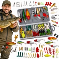 Set 78 momeli artificiale si accesorii pentru pescuit Fish & Paws ®, kit complet de jiguri si naluci pentru pescuitul la Biban, Pastrav, Stiuca in apa dulce sau sarata, include cutie de depozitare, pesti si rame din plastic, carligi si alte piese