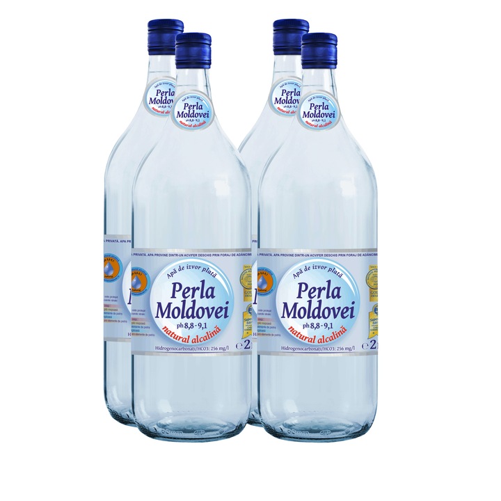 Cutie 4 x Apa natural alcalina Perla Moldovei 2l, Sticla, pH 8, 8 - 9, 1