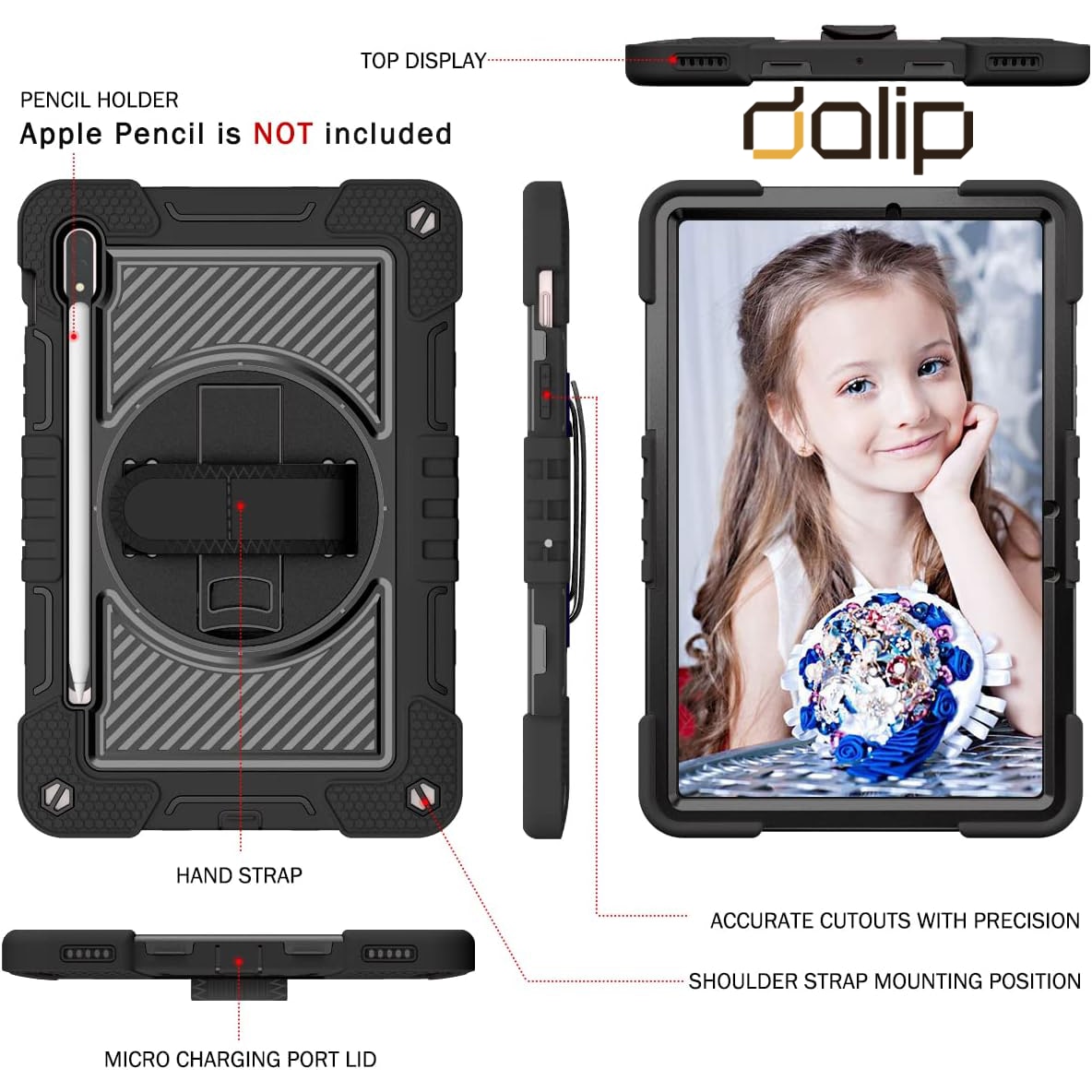 Husa pentru Apple iPad Mini 6(2021), Dalip Shoulder Strap, Silicon ...