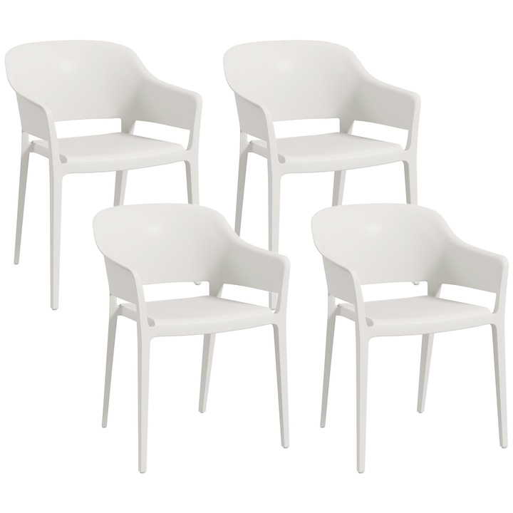 Set 4 Scaune de Gradina Outsunny, Alb, 56x54.5x77.5cm