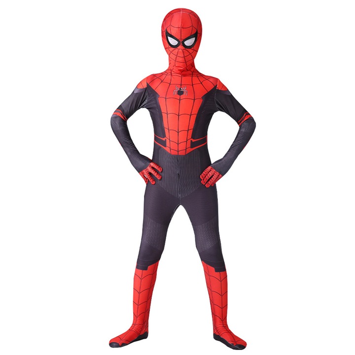 Детски карнавален костюм Spider-Man Boys Set, Hggzeg, С качулка, Ново измерение на супер героична елегантност, За Хелоуин, Косплей, Коледа, Стимулира въображението и духа на приключенията, 5-6 години, Полиестер, 120 см, Черен/Червен