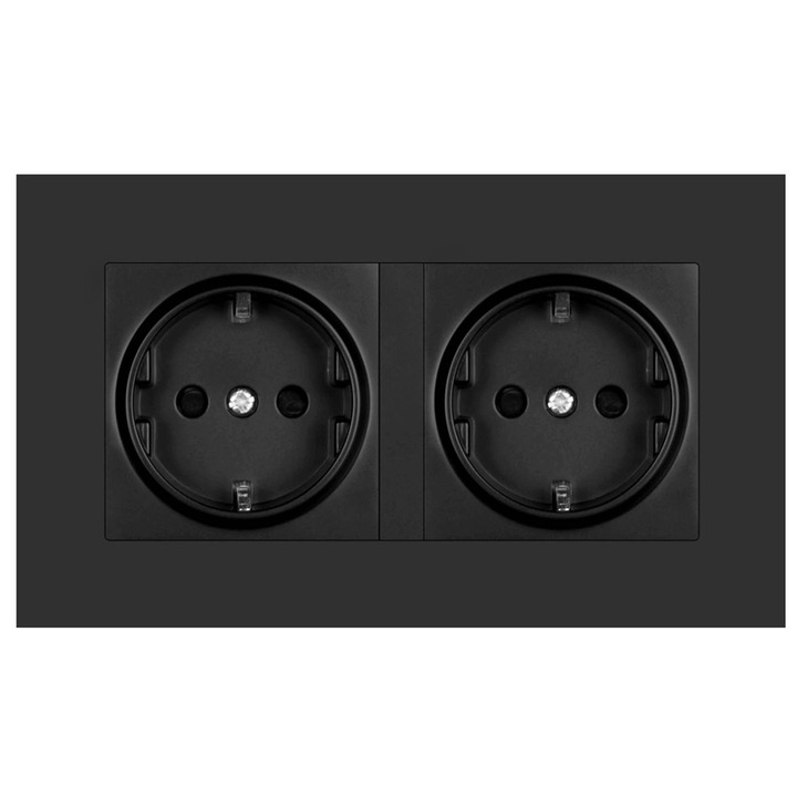 Двоен контакт Hggzeg, С огнеупорни панели, Без деформация, Защита от деца, Лесен за инсталиране и поддръжка, Подходящ за кухненски, Домашни и офис уреди, 16A, AC250V, 4000W, PC, 14.6 x 8.6 x 4cм, Черен