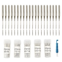 Set 100 ace masina de cusut, SINBINTA, 5 dimensiuni, 110/18, 100/18, 90/14, 75/11, 65/9, Cu 1 buc infilator automat de ace, Portabil, Anti -rust, Reutilizati, Compatibil Singer, Brother, Varmax, Materiale elastice, 20 buc/cutie, Argintiu