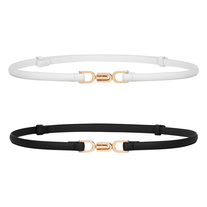 NUODWELL női keskeny öv, 2 db-os készlet, Eco bőr anyag, 105 cm, 55-90 cm derékbőséghez illeszkedik, állítható kialakítás, fekete/fehér