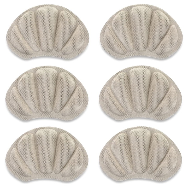 Комплект от 6 броя стелки с възглавнички за пети, NUODWELL, удебелен дизайн, против приплъзване и изкълчване, предпазва петата и повишава комфорта на обувката, бежов