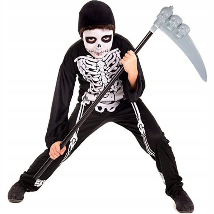 Costum De Halloween Pentru Copii, Coasa Mortii, Halloween, 100x35 Cm, Plastic, Negru/Gri