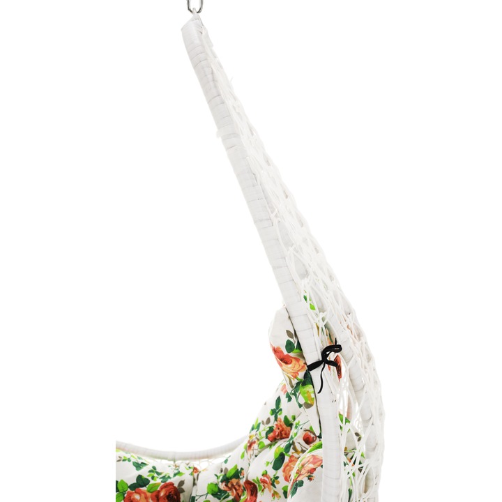 Окачено Кресло Dacenergy, Метална Конструкция, Изработено От Изкуствена Ракита, С Голяма Възглавница, Флорален Десен, 1 Човек, 105 X 105 X 195 См, Бяло