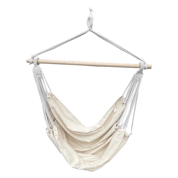 Хамак Dacenergy, С Дървен Прът, Памук И Полиестер, Тип Седалка, Обикновен, Подсилени Шевове, 100 Х 130 См, Бежов