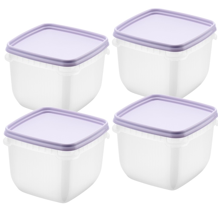Set 4 caserole cu capac, depozitare alimente, Freez SmartStore, 0.75L, compatibila cu cuptorul microunde si congelator, capac ermetic