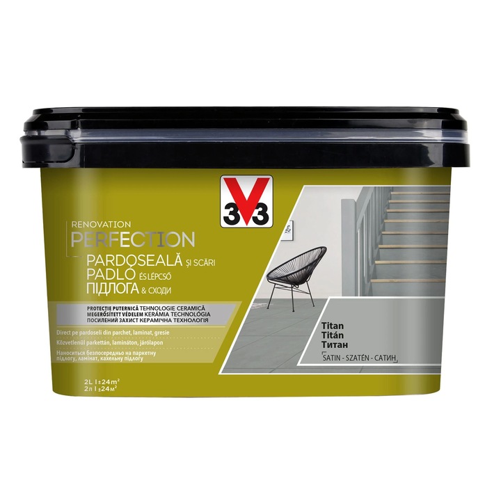 Vopsea pe baza de apa direct pe gresie, pardoseala de interior, lemn, suprafete laminate, aspect satinat, 2 l, titan