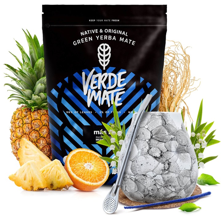 Комплект за чай Yerba Mate, Verde Mate Mas IQ 500 г, Чаша 300 мл