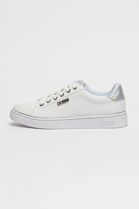 GUESS, Спортни обувки от еко кожа, Бял/Сребрист