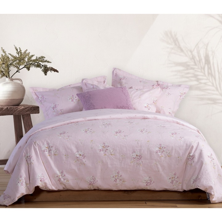 Set lenjerie de pat Nef Nef Premium, 100% bumbac, 240x270cm, roz, cu 2 fete de perna 52x72cm