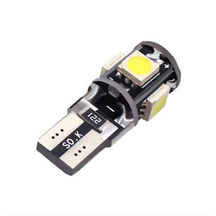 Led auto, GyafiTuning, T10 5 smd 5050, lumina alba rece, canbus, W5W