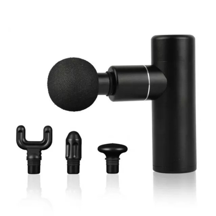 Мини масажор, безжичен, зарежда се през USB, с 4 скорости, 4 глави за смяна, от ABS, мощност 12W, черен