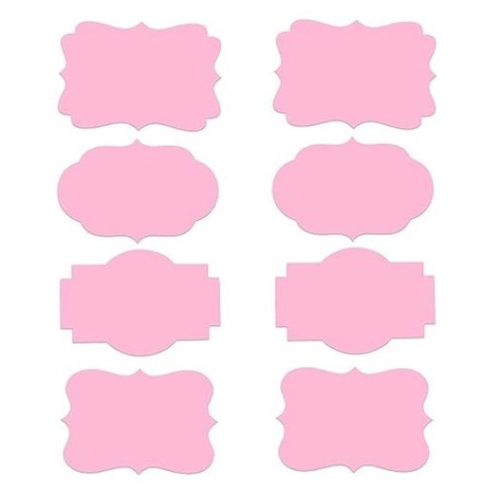 Set 40 Etichete autoadezive, roz, de scris cu markerul, diverse forme, 4x8 cm