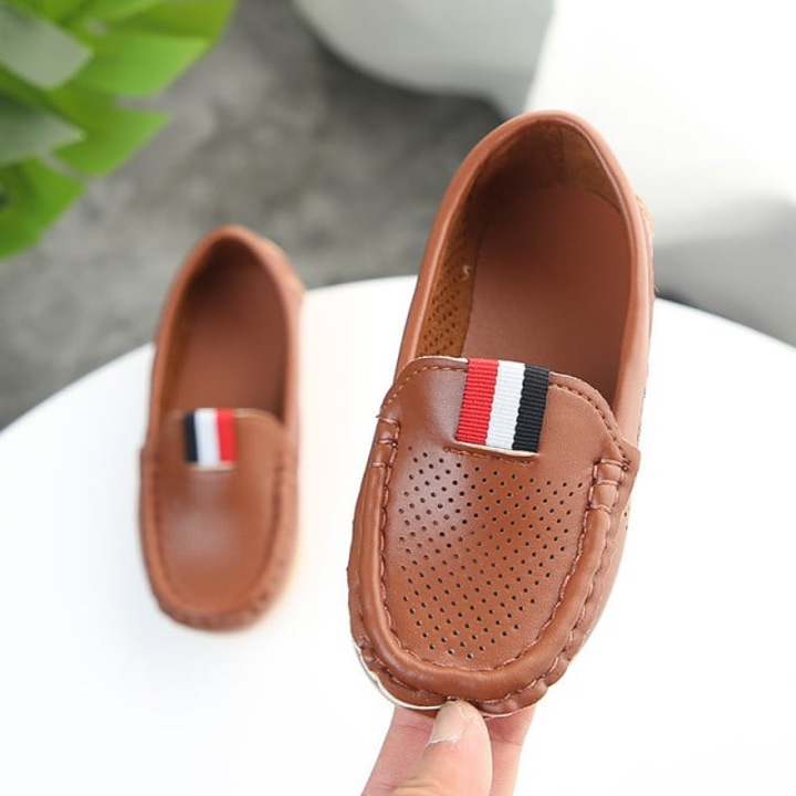 Mocasini SuperBebeShop, Model Pirates, Piele ecologica, Baieti, Fara inchidere, Maro, 30