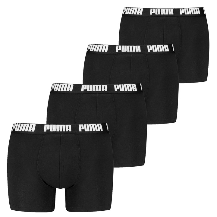 Puma, Set de boxeri din amestec de bumbac cu banda logo in talie Everyday 29751 - 4 perechi, Negru