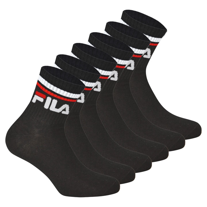 Fila, Set de sosete unisex pentru fitness Quarter - 6 perechi, Negru