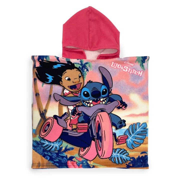 Микрофибърна пончо кърпа, Lilo & Stitch Drive, 50 x 100 см розово