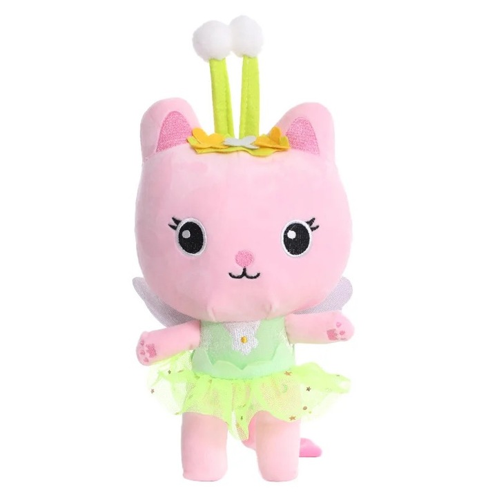 Jucarie de plus, personaj tip Kitty Fairy, Gabby's Dollhouse, Casa Papusilor, roz, verde, 25 cm