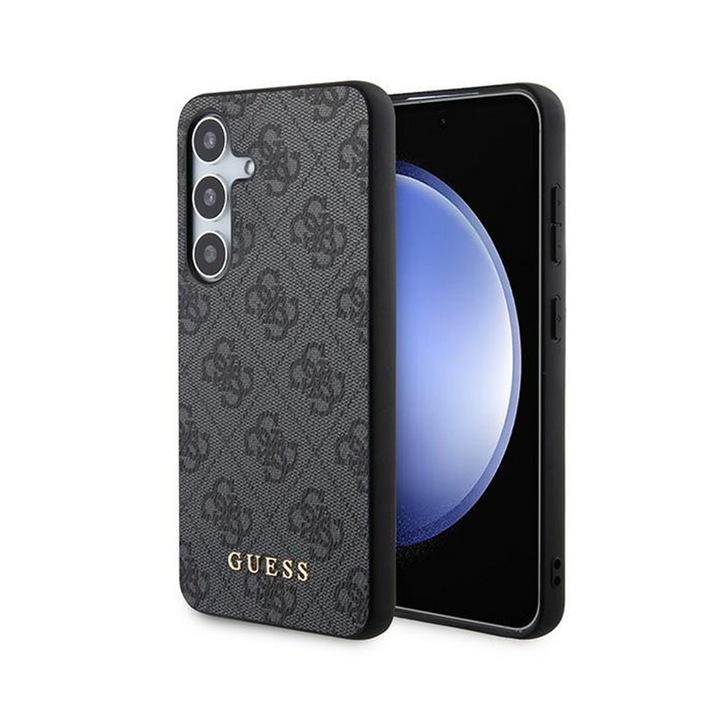 Калъф за телефон GUESS 4G Metal Gold Logo, пълна защита, черен, Samsung Galaxy S24