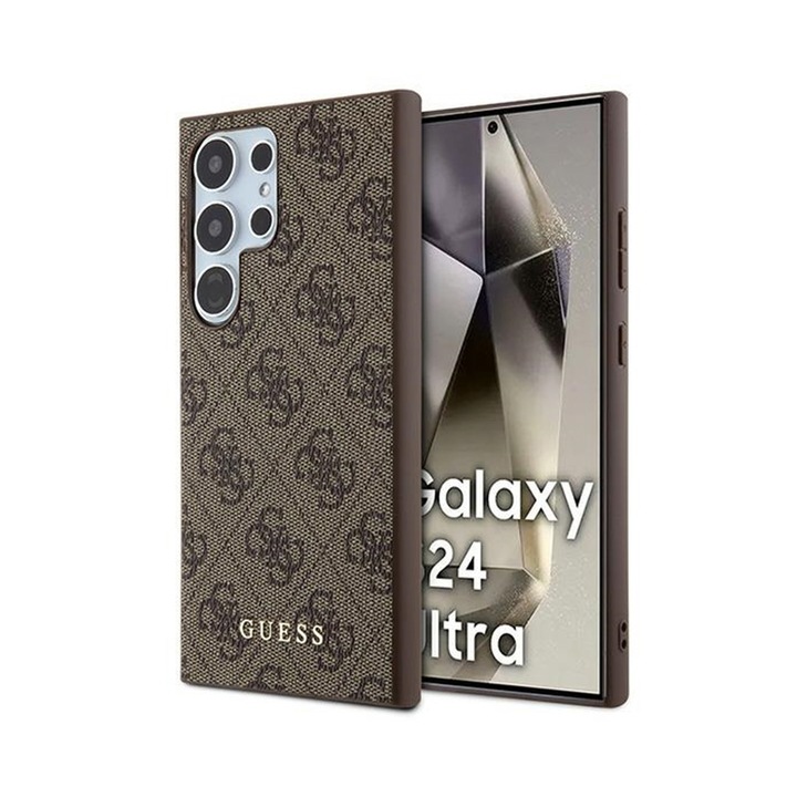 Калъф за телефон GUESS 4G Metal Gold Logo, пълна защита, златен, Samsung Galaxy S24 Ultra
