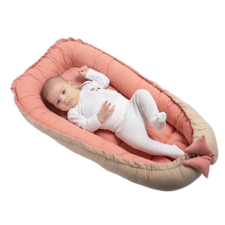 Кош за спане Kidizi® Baby Nest Cocoon 90x50 cm Розов ленен бебешки кош