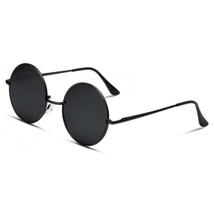 Uniszex kerek napszemüveg, UV 400 védőszűrővel, tokkal, fekete