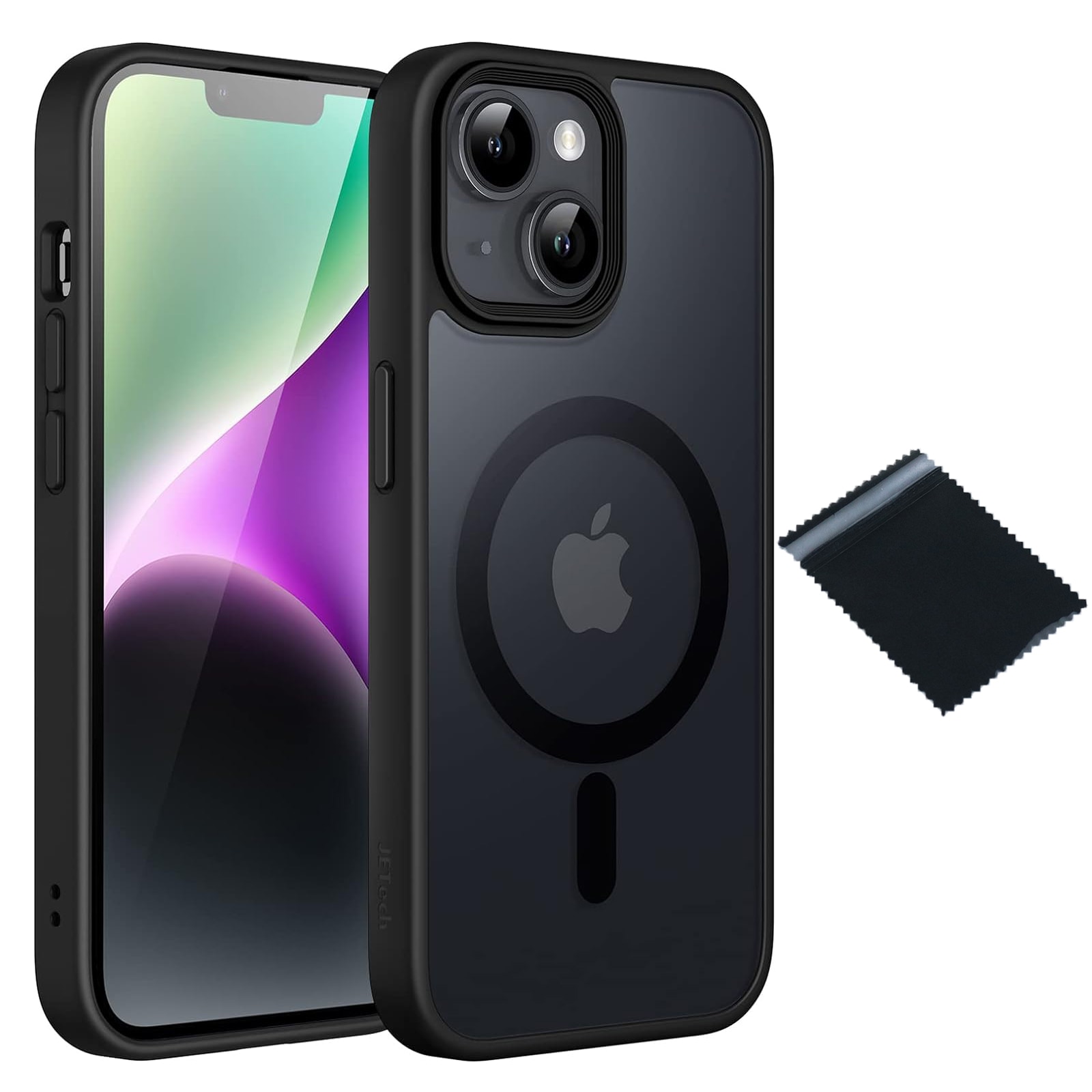 Husa de Protectie iphone 14, SINBINTA, Cu carpa de curatare, Accepta incarcarea fara fir, Atractie magnetica, Rezistent la petele de ulei, Subtire anti-alunecare, Durabil, TPU/Policarbonat, Negru