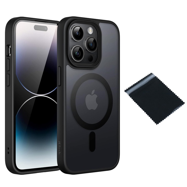 Защитен калъф за iPhone 14 pro, SINBINTA, С кърпа за почистване, Поддържа безжично зареждане, Магнитно привличане, Устойчив на маслени петна, Тънък против приплъзване, Издръжлив, TPU/Поликарбонат, Черен