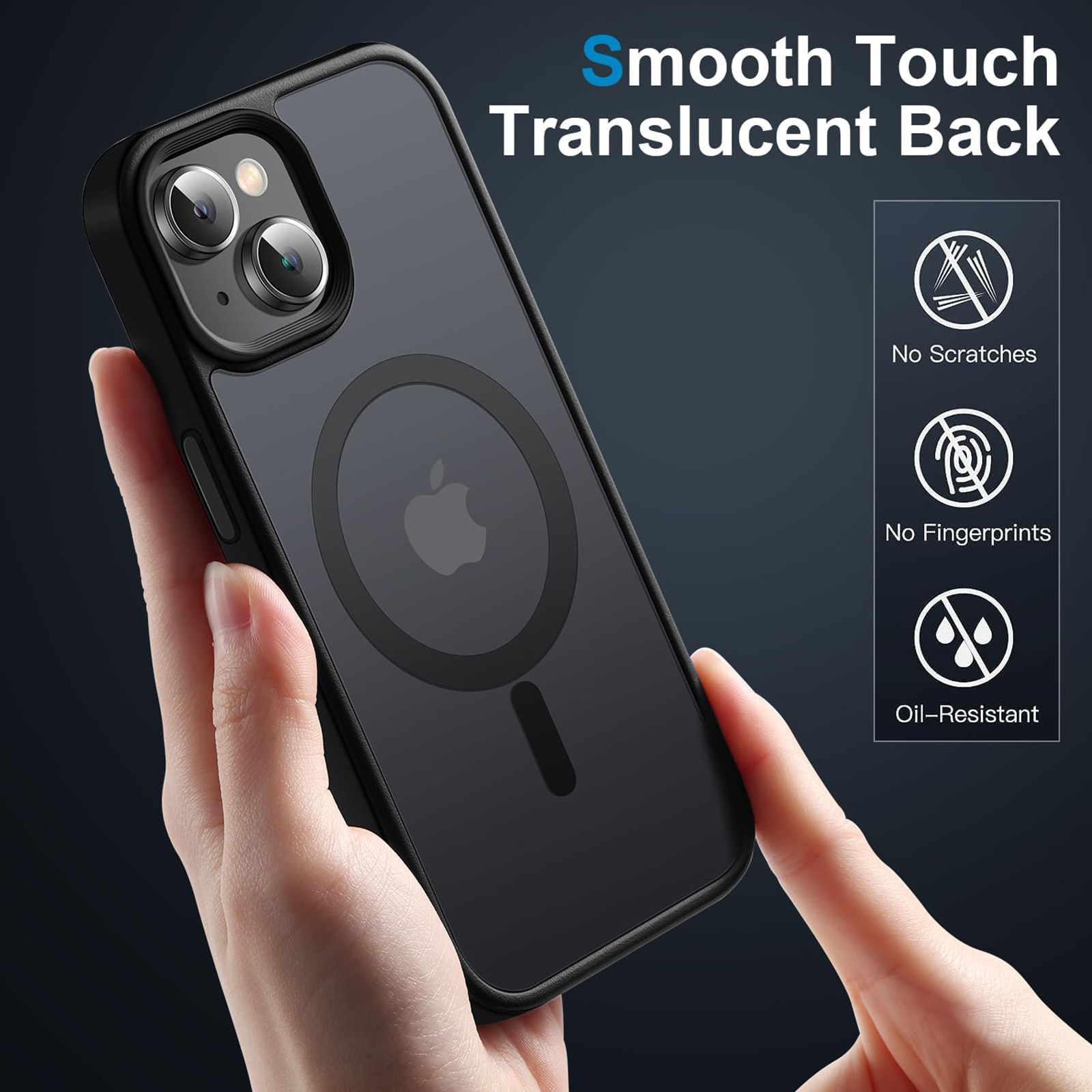 Husa de Protectie iphone 14 plus, SINBINTA, Cu carpa de curatare, Accepta incarcarea fara fir, Atractie magnetica, Rezistent la petele de ulei, Subtire anti-alunecare, Durabil, TPU/Policarbonat, Negru