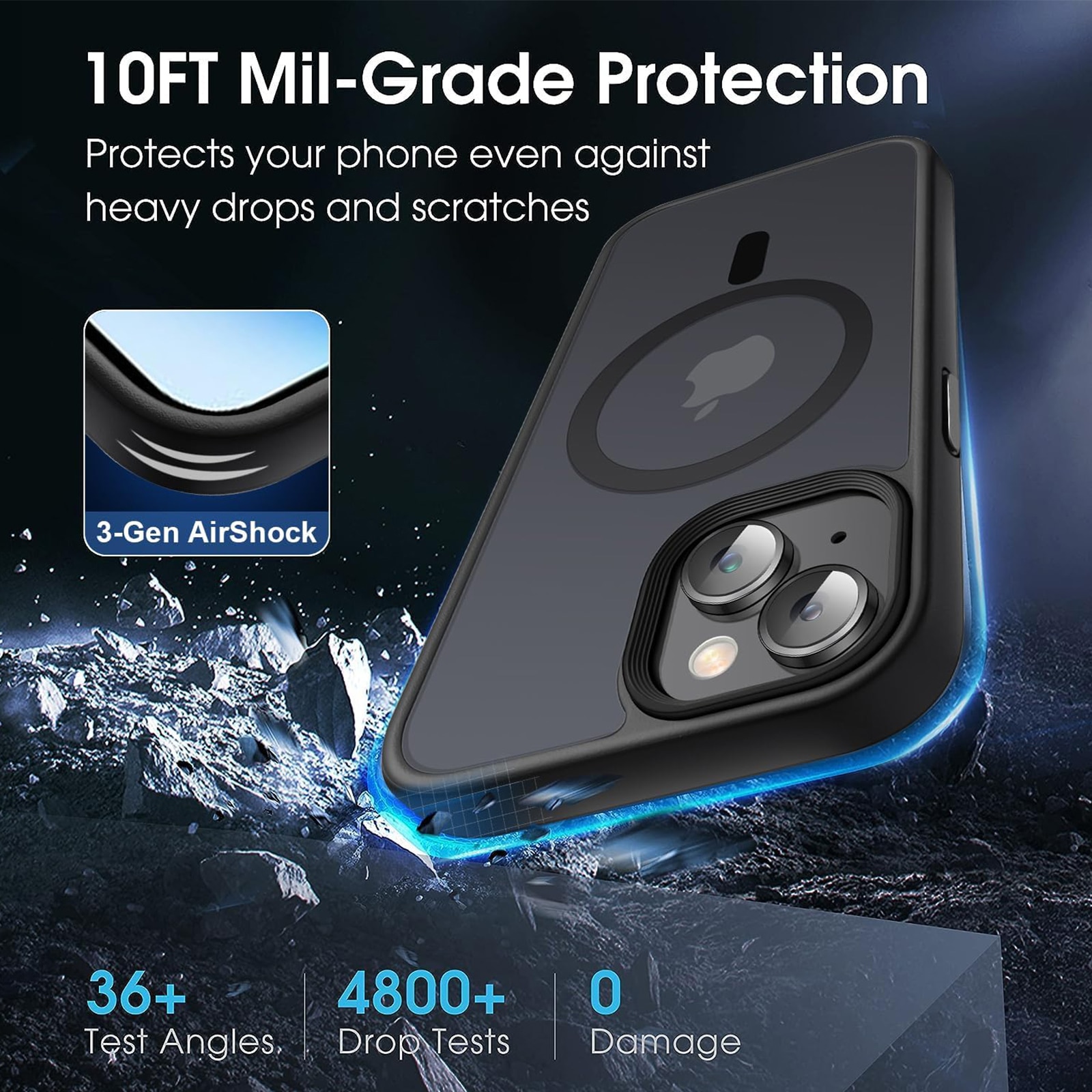 Husa de Protectie iphone 14 plus, SINBINTA, Cu carpa de curatare, Accepta incarcarea fara fir, Atractie magnetica, Rezistent la petele de ulei, Subtire anti-alunecare, Durabil, TPU/Policarbonat, Negru