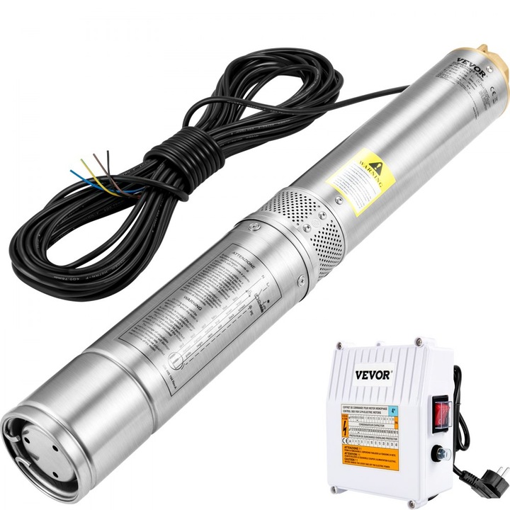 Mélykútú merülőszivattyú, 370W, 230V/50Hz, 20m kábel, 44m névleges emelőmagasság, max. fordulatszám 2850 ford/perc, max. áramlás 110 l/perc