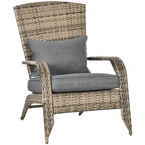 Scaun de gradina Outsunny, ratan sintetic, cu brate si perne, 64x80x90cm, maro si gri inchis