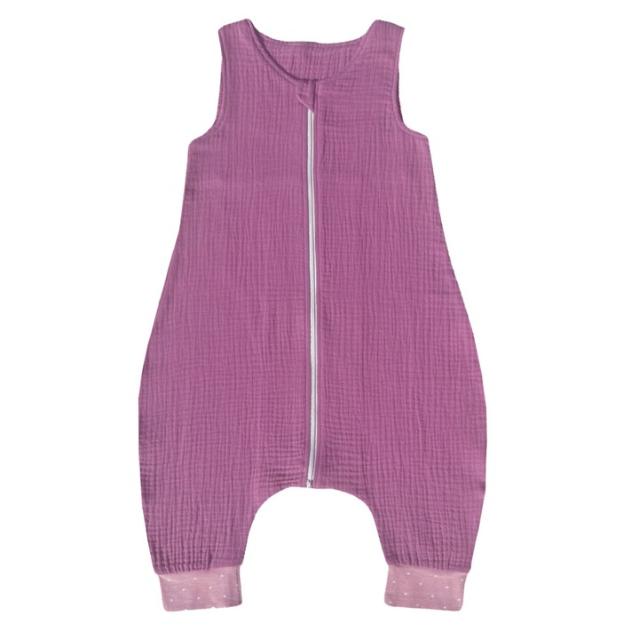 Sac de dormit cu picioruse, din muselina, Lavender, 70 cm, 0.3 tog