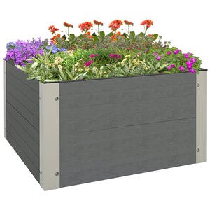 Cutie pentru flori, Outsunny, Lemn/Aluminiu, 60x60x30cm, Gri inchis