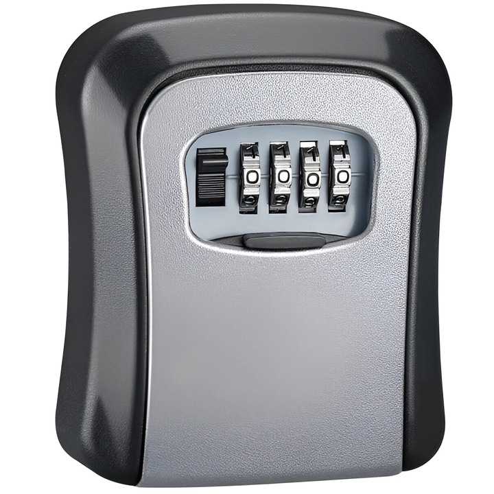 Вътрешно-външна метална кутия за механични ключове, 120x96x40 mm, хотелски режим, водоустойчива, стенен монтаж, черно-сива