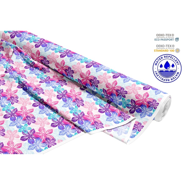 Material textil, Flori colorate, Poliester 100%, 210g/pm, Dimensiune ...