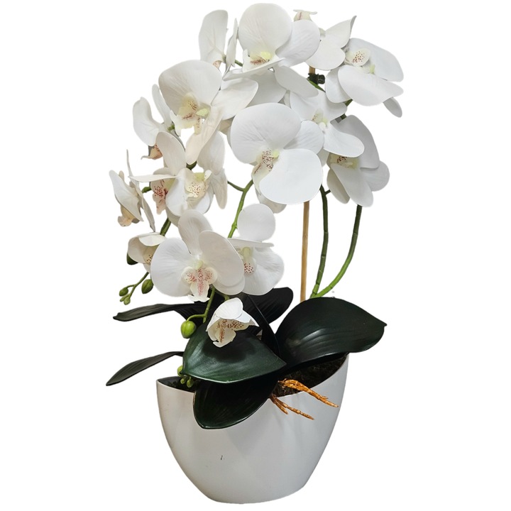 Mesterséges orchidea Damich cserépben, 60 cm, fehér, rózsaszín szívvel
