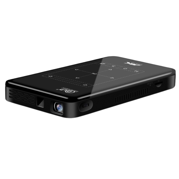 Видео проектор, 4K Ultra HD DLP, Android 60 и Wi-Fi, Bluetooth, преносим, мини, висока резолюция, черен