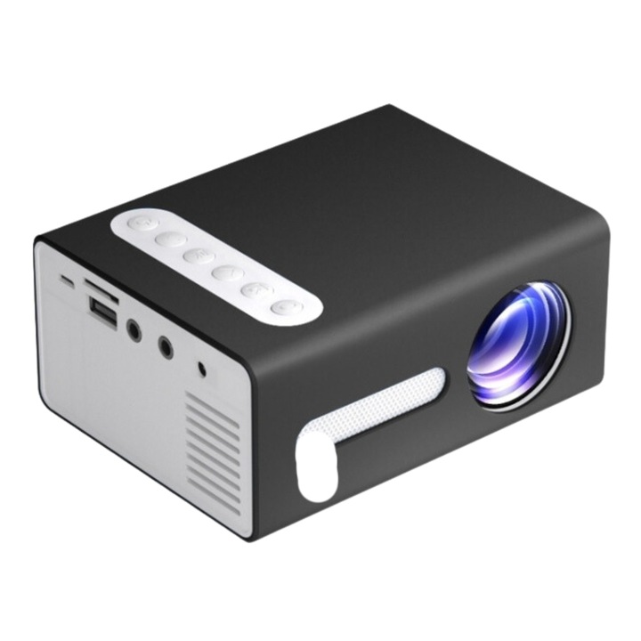 Видео проектор 25ANSI Яркост, LED източник на светлина, Компактен, Мултимедийна поддръжка, Отличен за игри, Черен