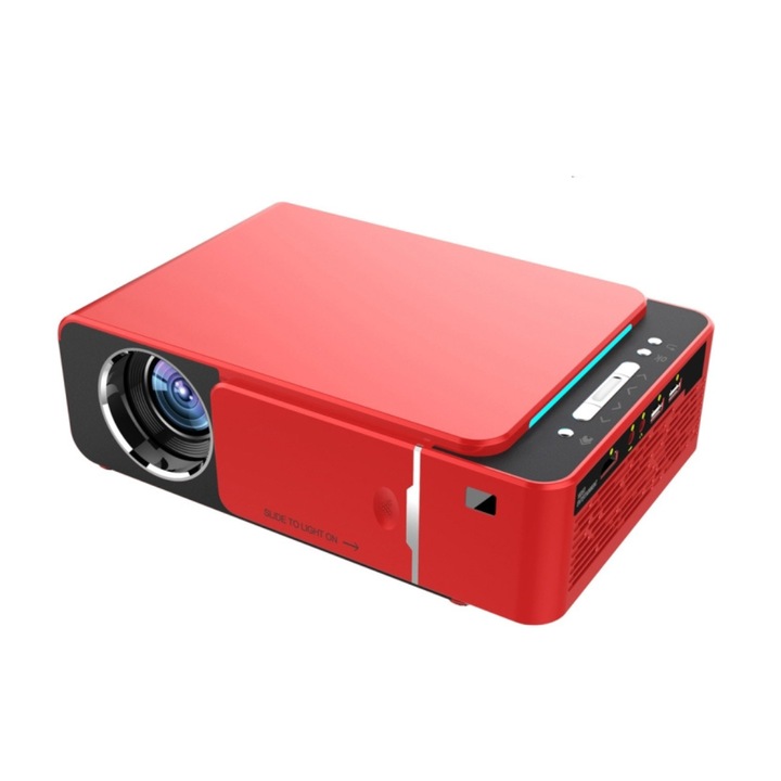 Видео проектор Яркост 3500 ANSI, Резолюция 1080P, Mini Home Cinema, Червен