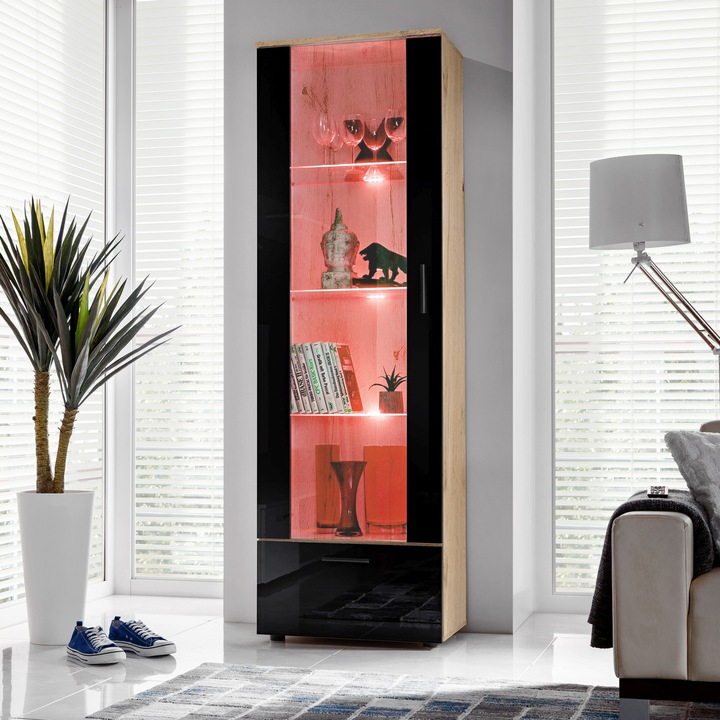 Vitrina Alessandria, Komodee, 192 x 60 x 42 cm, PAL, LED RGB, Wotan/Negru