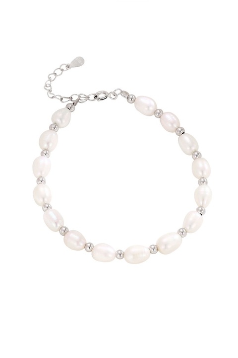 Bratara Seawater din perle naturale de cultura albe de 5 x 7 mm si accesorii din argint 925, lungime ajustabila
