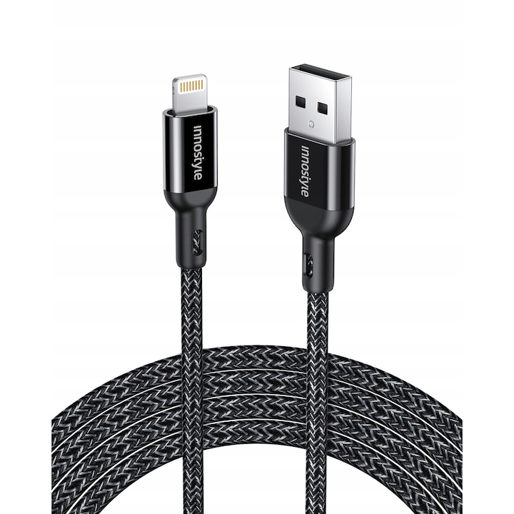 Кабел за данни Innostyle PowerFlex, кевлар, бързо зареждане, 1,5 м, черен