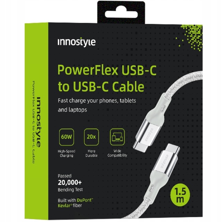 Innostyle Powerflex Usb-C Gyors Töltő Kábel Iphone Samsung 3A 60W Kevlár 2M Ezüst