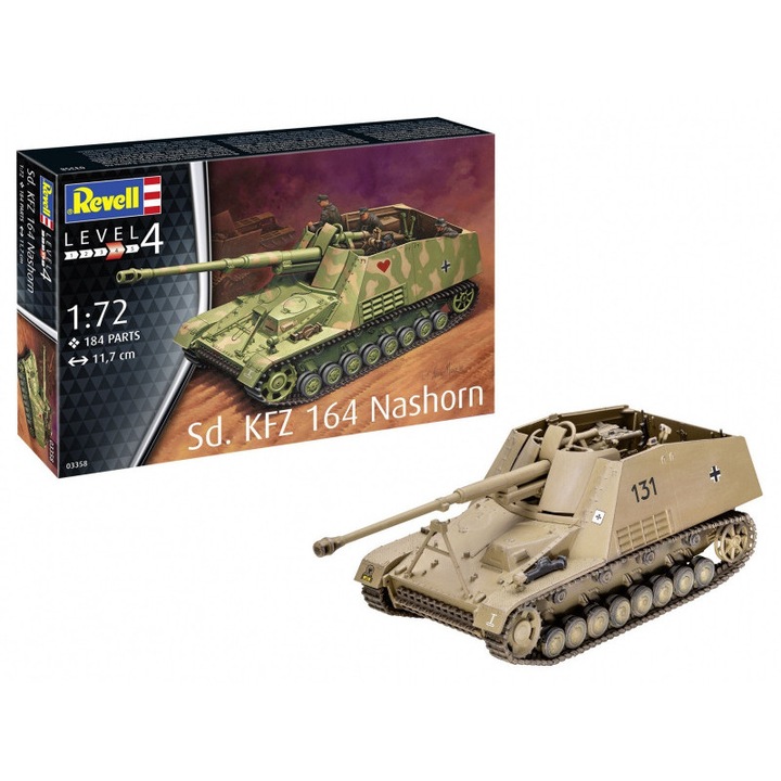 Играчка за сглобяване, Revell, Sd.Kfz. 164 Nashorn, мащаб 1/72, без боя и лепило