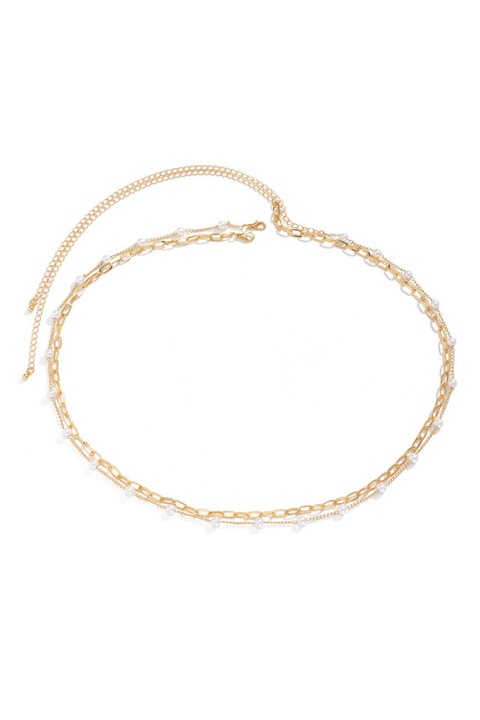 Set de doua lanturi pentru talie, cu perle albe si zale mari, ovale Auriu