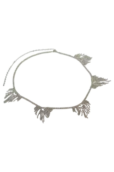 Lant de corp pentru talie, cu franjuri din cristale in suport metalic Argintiu
